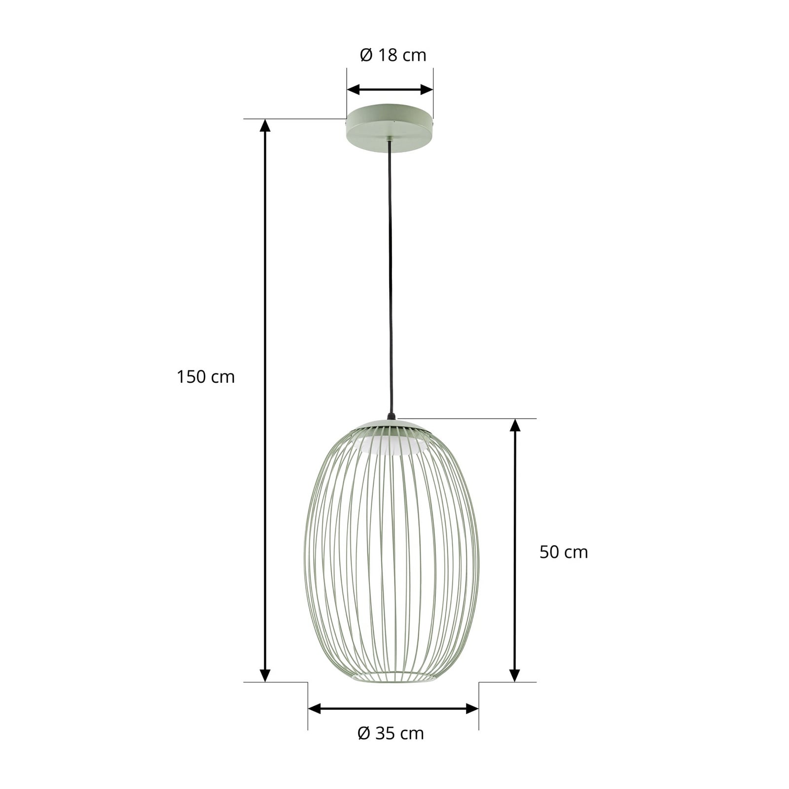 Richi vanjska viseća LED svjetiljka, Ø 40 cm, zelena, dimabilna, IP44, metal -