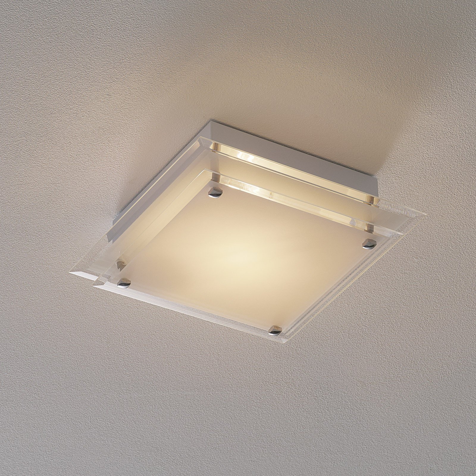 Fabas Luce Plafonieră de sticlă Maggie 30 x 30 cm - Camera de zi / sufragerie - modern - argintiu alb satinat