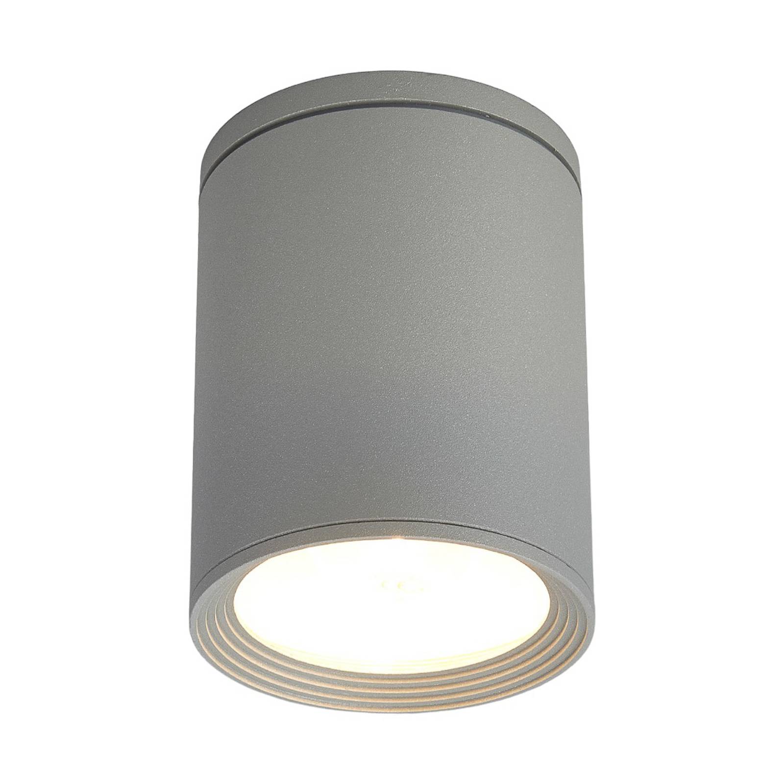 Lucande Außendeckenstrahler Minna, silber, 14 cm, IP54, E27