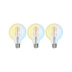 LUUMR Smart LED, 3er-Set, Filament, E27, G95, 7W, klar, Tuya