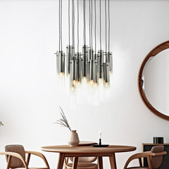 Lámpara colgante Glasini, Ø 52 cm, gris humo, 14 luces, cristal