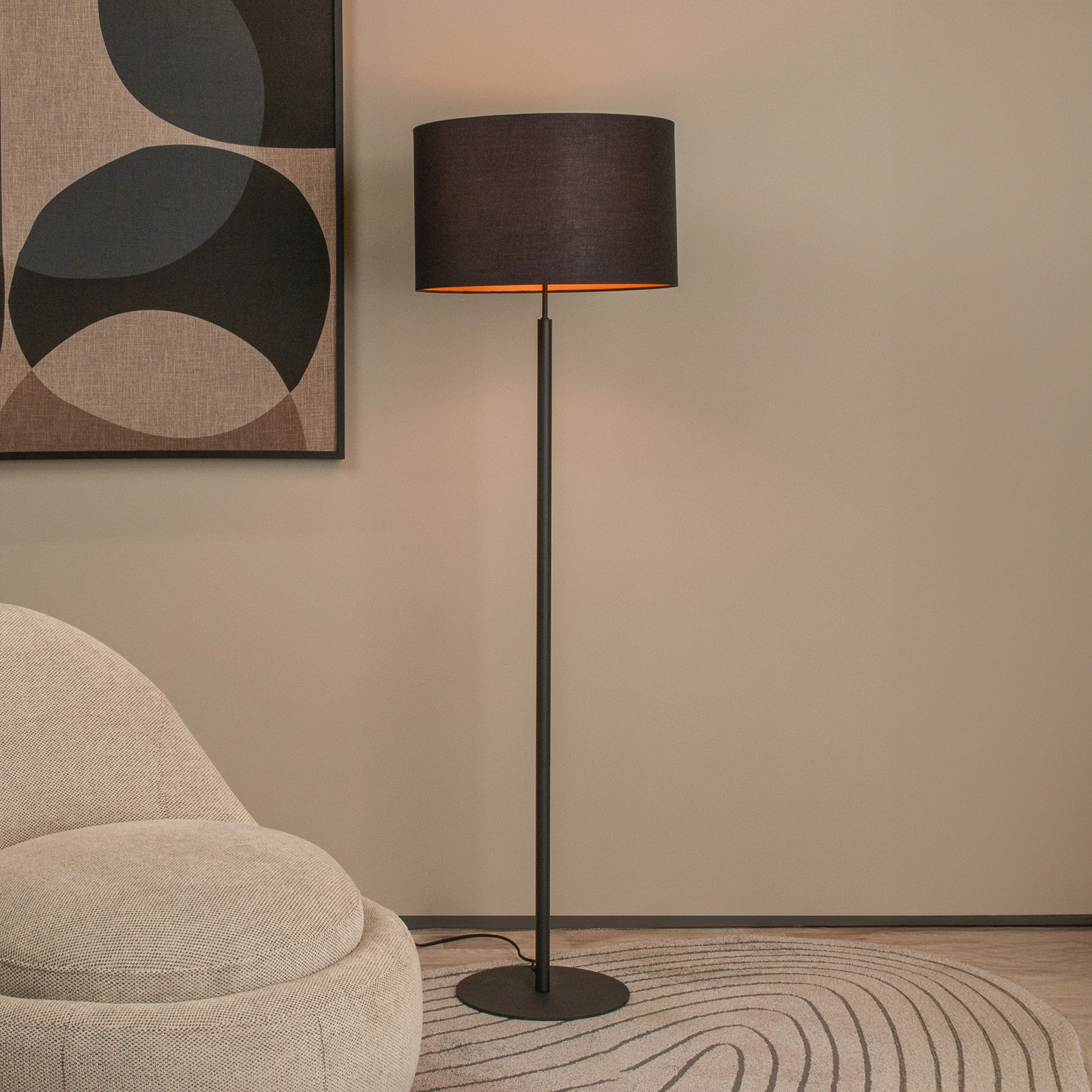 Stojna svetilka MAYA, črna, višina 150 cm, tekstil, E27