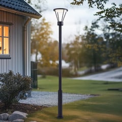 Lucande Lámpara de exterior LED Elario, 222 cm, negro, aluminio