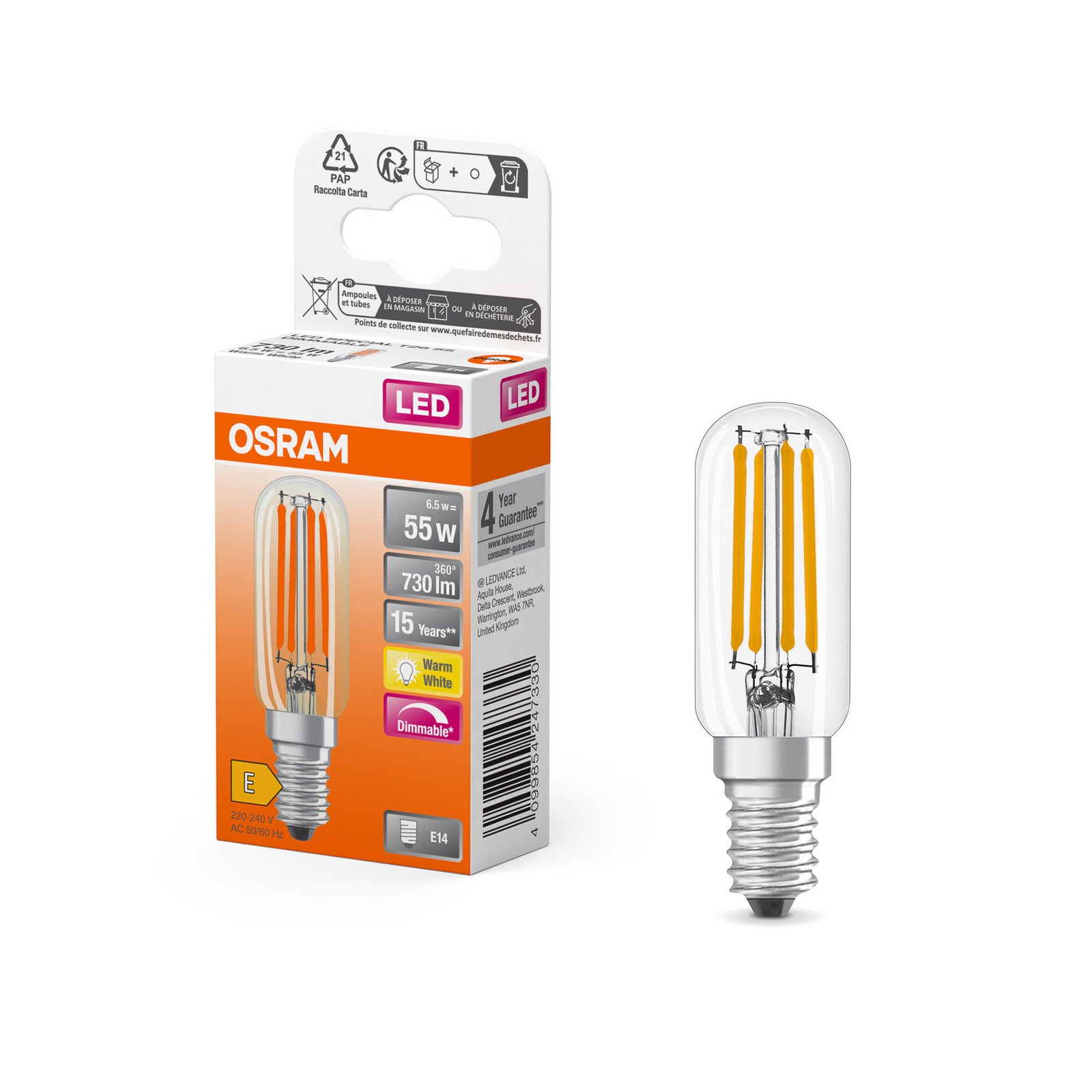 OSRAM LED-Leuchtmittel Special T E14 6,5W Filament 827 klar