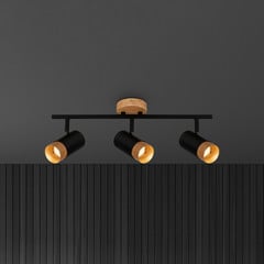 Foco de techo Plek GU10 negro/madera 3 luces