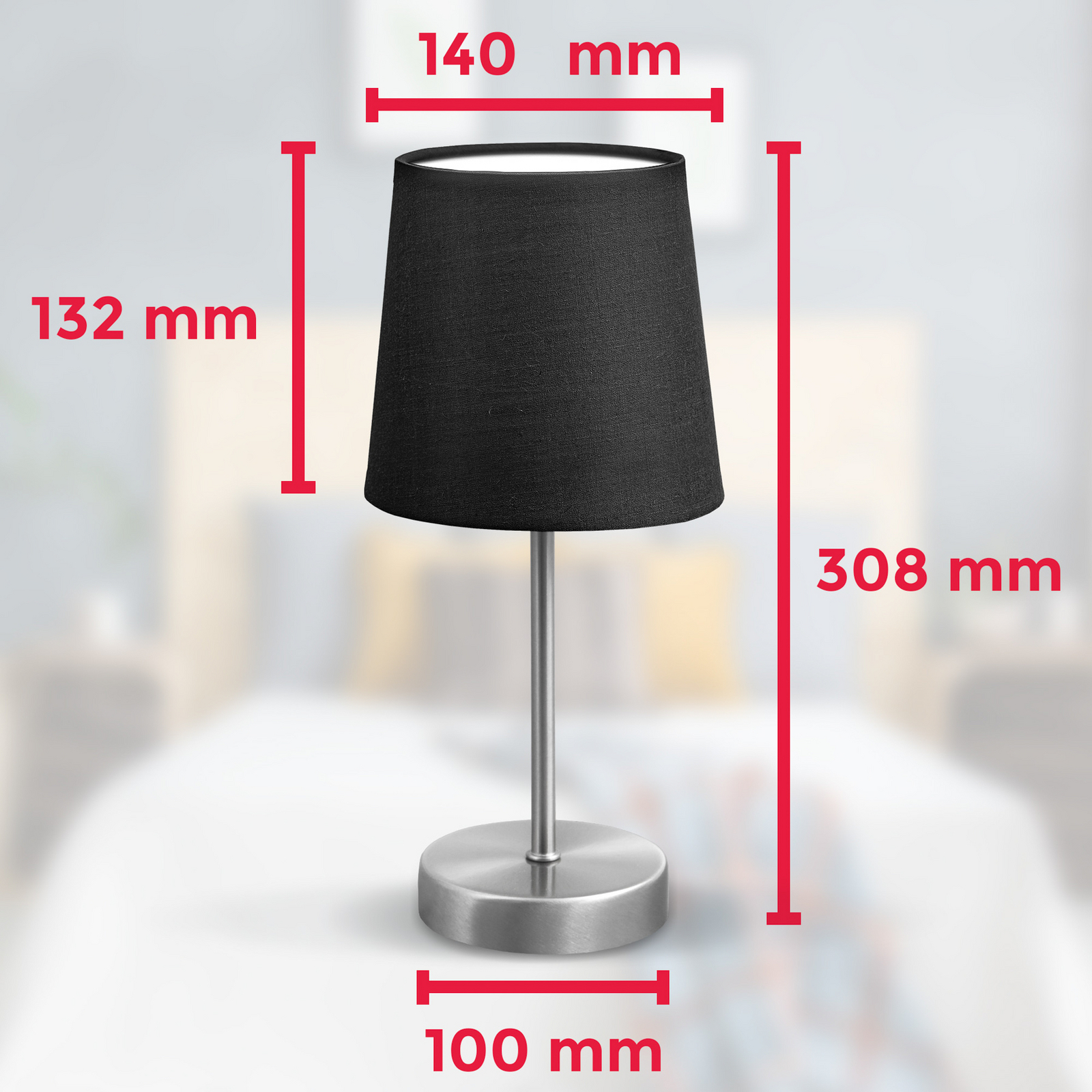 Lampe à poser Kaneo, noire, hauteur 30,8 cm, métal et tissu, culot E14 Lampe à poser Kaneo, noire, hauteur 30,8 cm, métal et tissu, culot E14