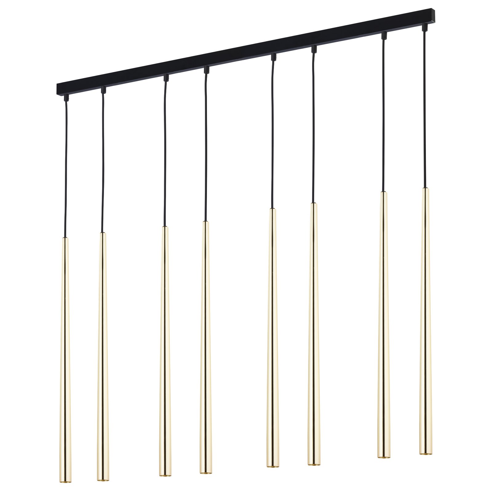 Piano pendant light, long, 8bulb black/gold Lights.ie