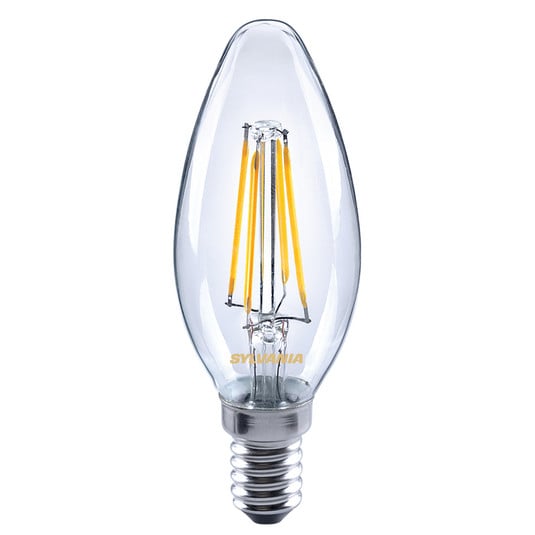 Bombilla vela LED con filamento E14 ToLEDo 4.5W 827 transparente