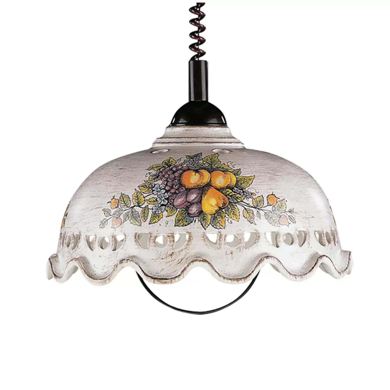 Lampada da tavolo in ceramica argentata con cesto di frutta in