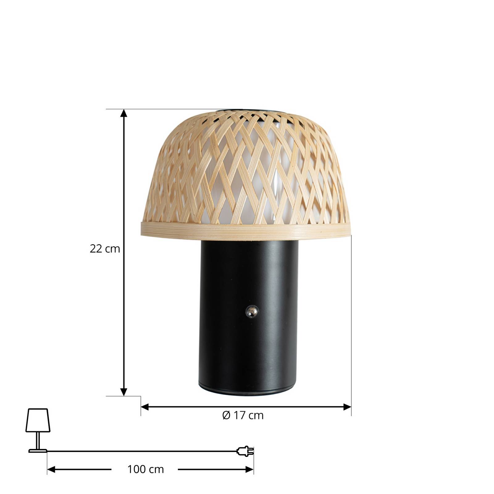 Akumulatorowa lampa stołowa LED Lindby Nifelia, bambus, CCT, ściemniana