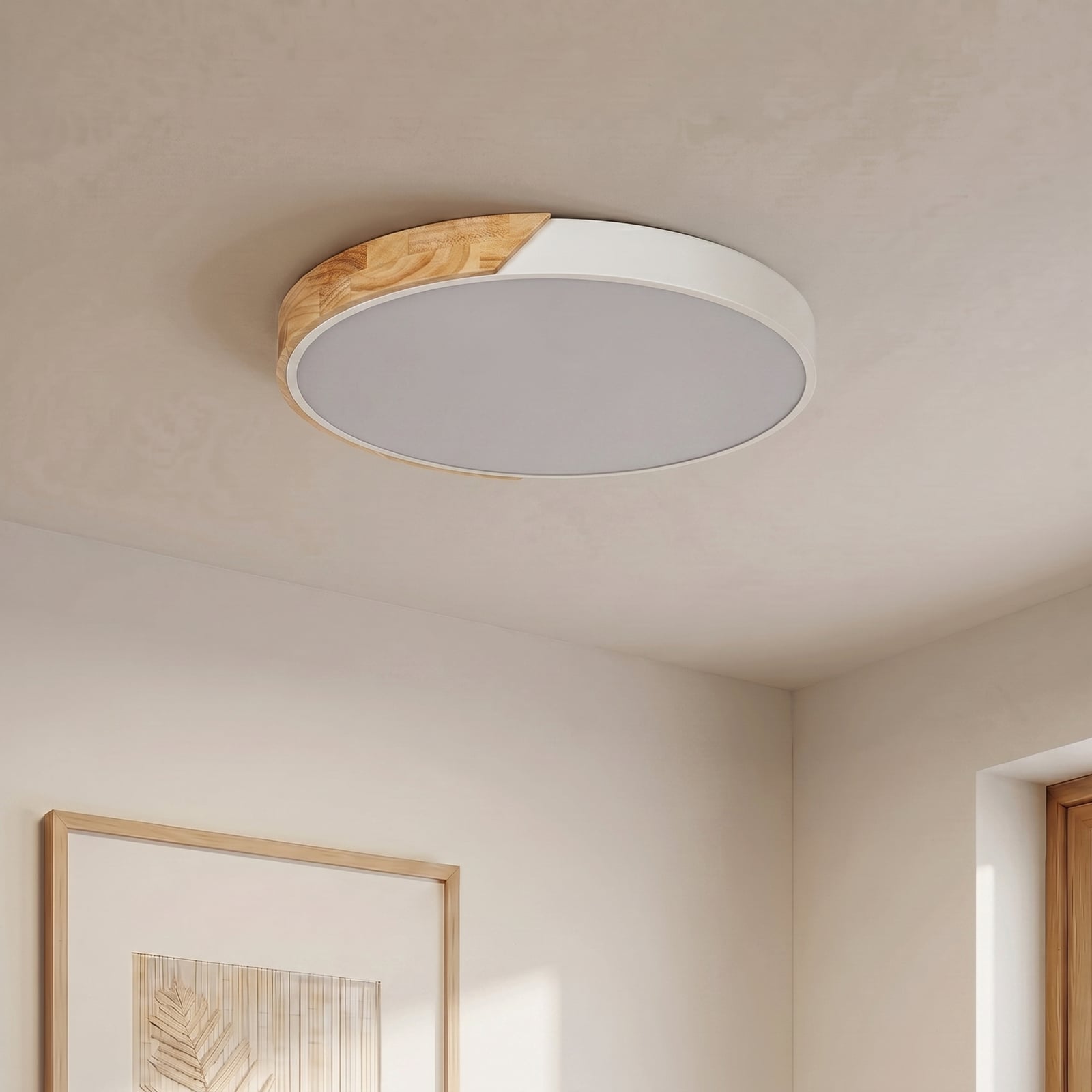 Plafonnier LED Lynorri, Ø 51 cm, finition bois, blanc - PRIOS Plafonnier LED Lynorri, Ø 51 cm, finition bois, blanc - PRIOS
