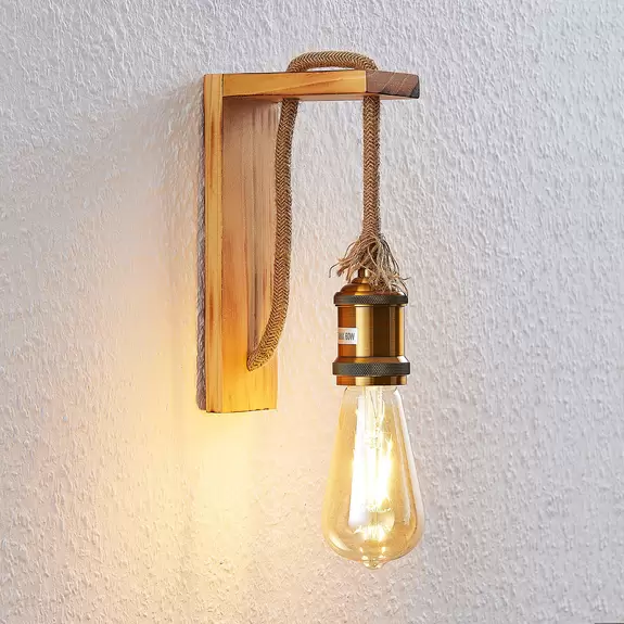 Lampenwelt Lindby Helou Holz-Wandlampe mit sichtbarer Fassung