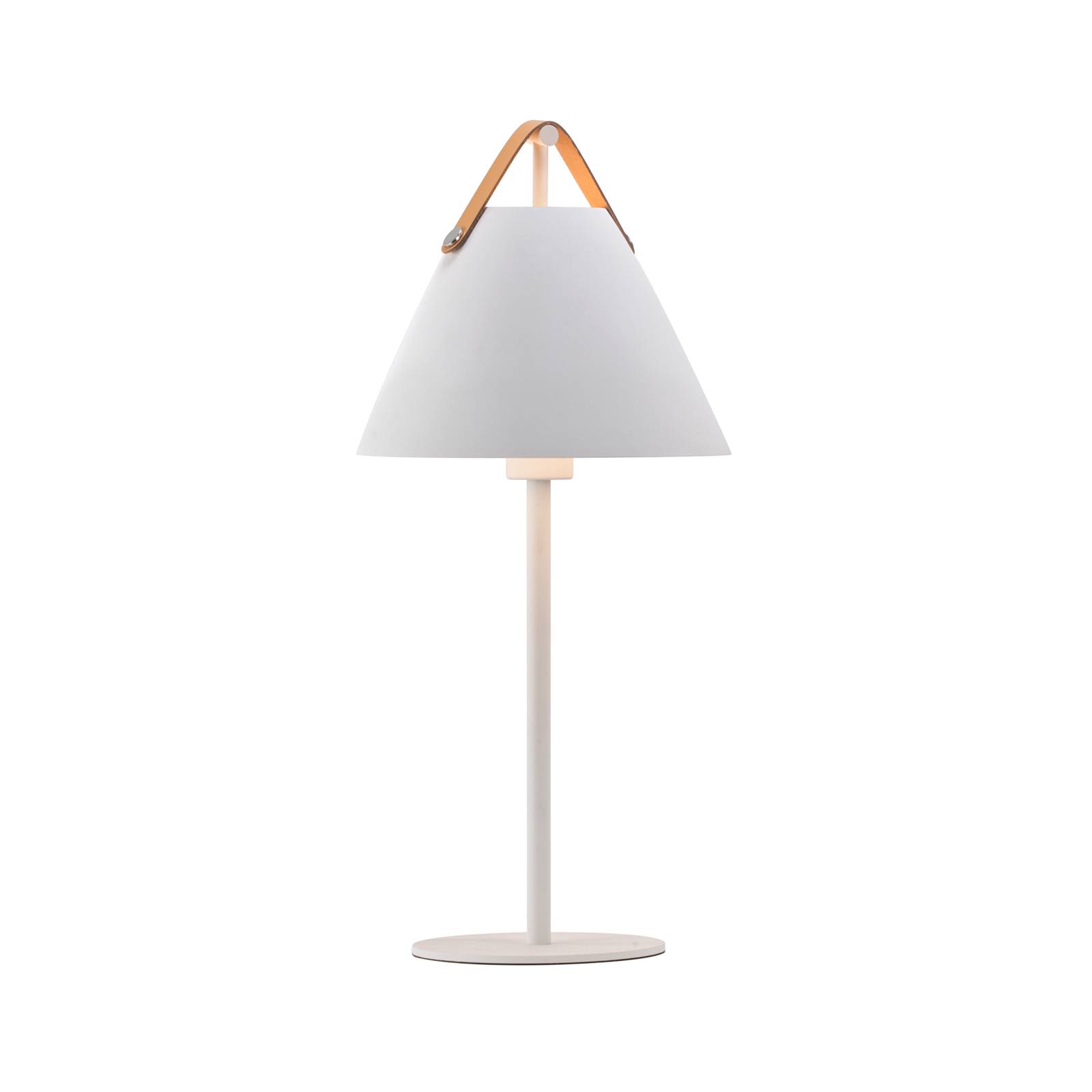 Lampe à poser Strap métal et ruban cuir blanche