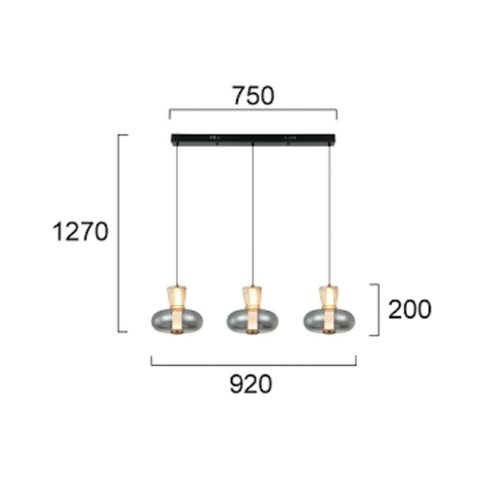 Żyrandol LED Sire, długość 92 cm, szkło dymne/brązowe, 3-punktowa. Żyrandol LED Sire, długość 92 cm, szkło dymne/brązowe, 3-punktowa.