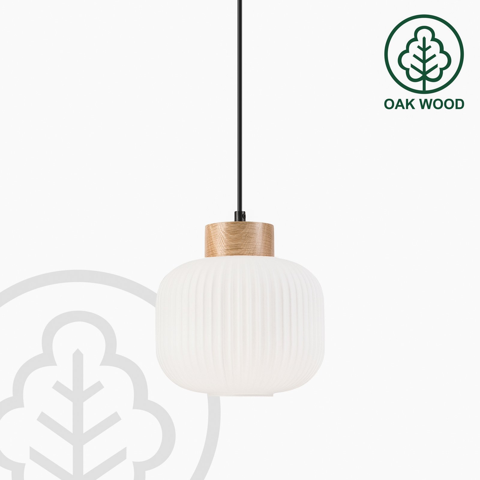 Hängeleuchte Harmony, Ø 20 cm, Opalglas, Eichenholz, E27