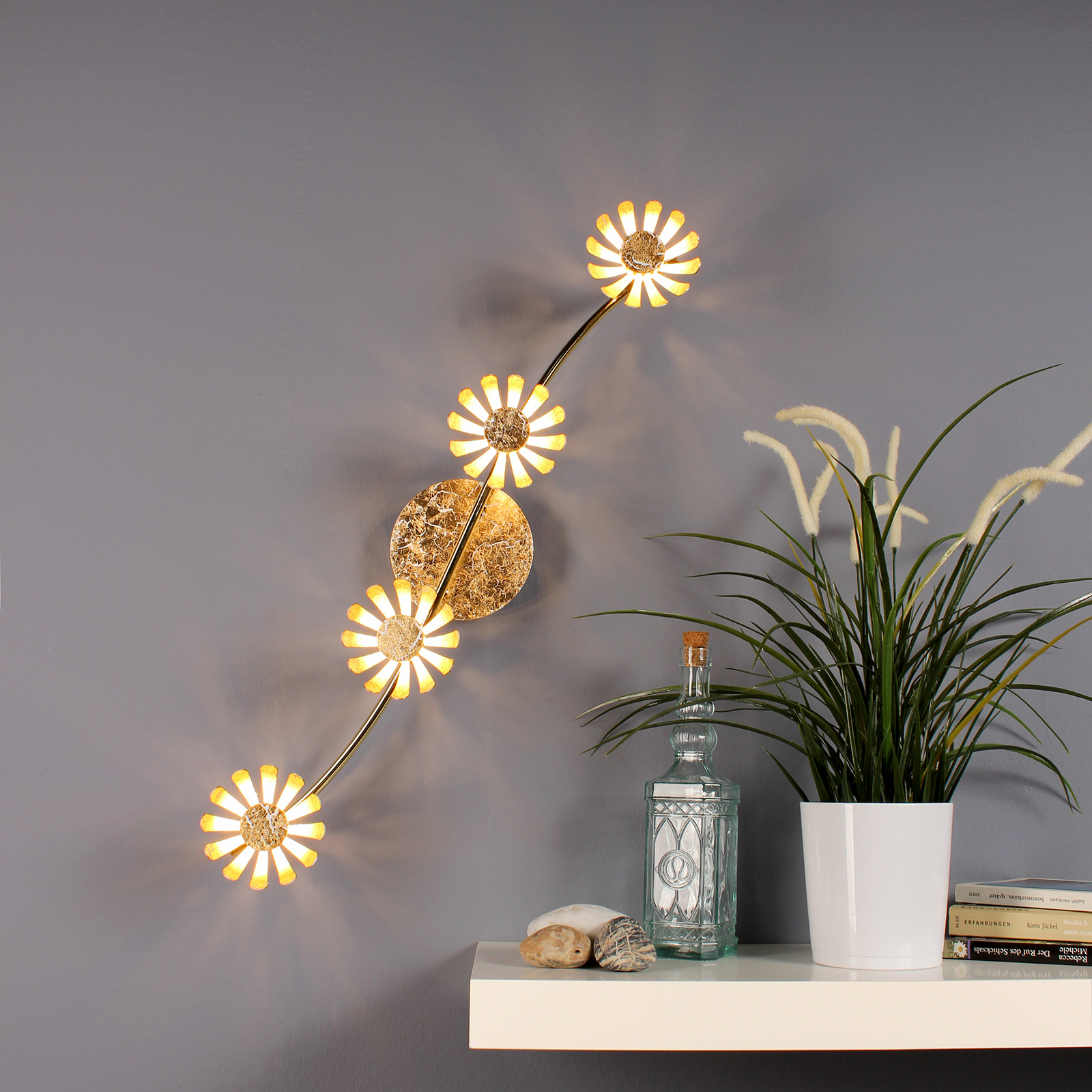 Bloom LED zidna svjetiljka, četiri žarulje zlatne boje