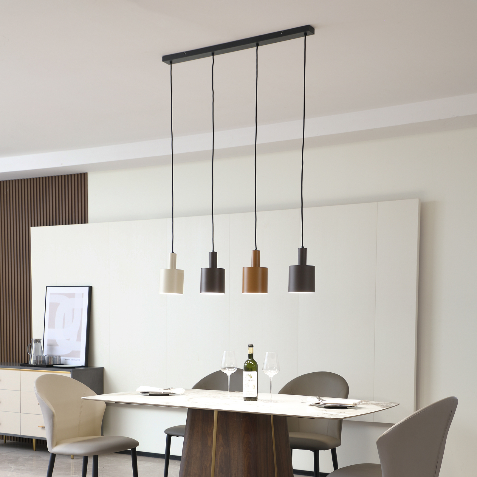 Lindby suspension Ovelia, noir/marron/beige, 4 lampes, fer
