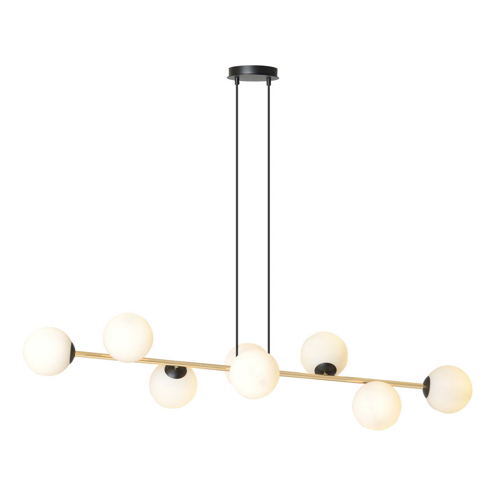 Candeeiro suspenso Glassy, 8 lâmpadas, preto/dourado/opal