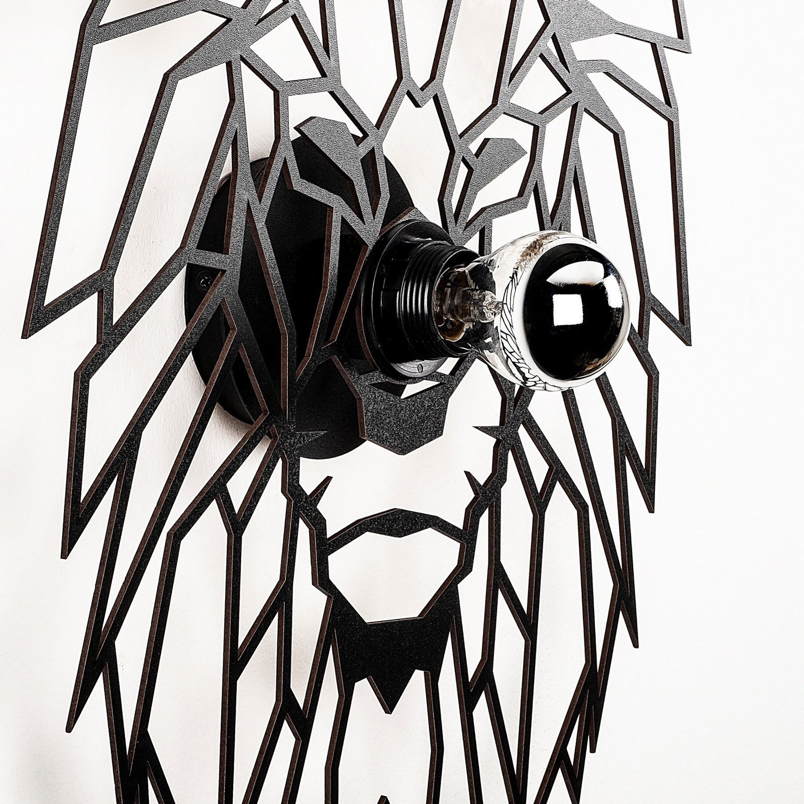 Wall light W-056, black, lion design, MDF wood laser cut