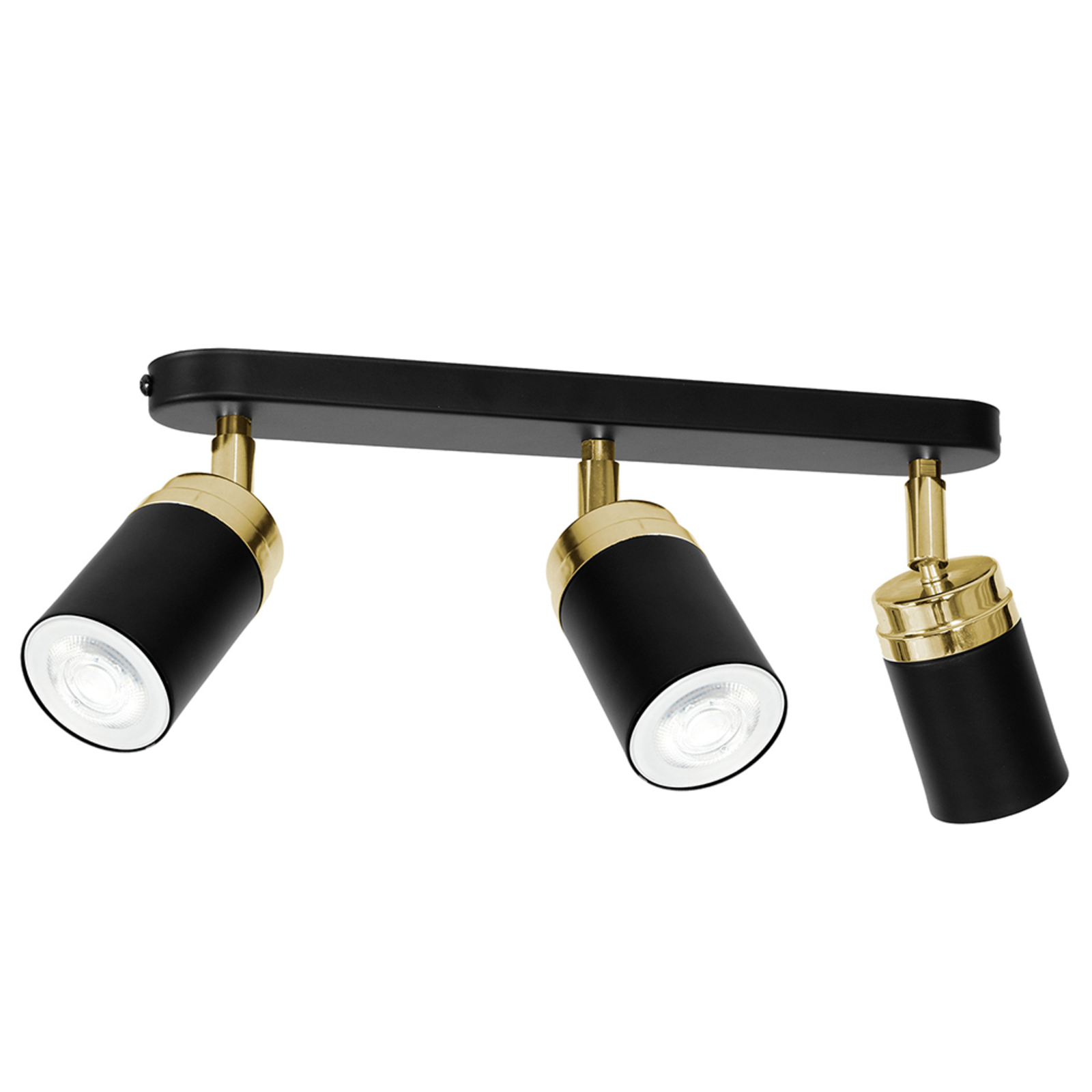 Luminex Reno takspot, 3 lyskilder, svart/gull - dimbar - moderne spotter i tak - takspot Stue / spisestue - metall