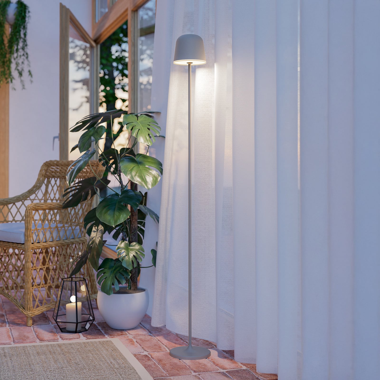 Mannera-L LED rechargeable patio lamp, grey, height 140 cm, metal