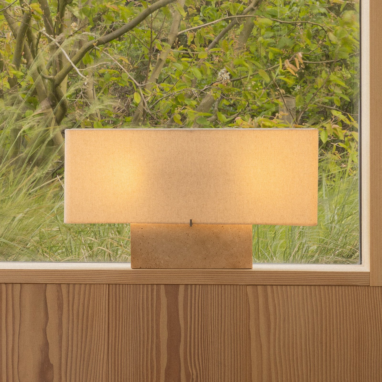 Audo Copenhagen Lampa de masă Audo Nonna culoare travertin/nisip înălțime 30 cm - Camera de zi / sufragerie - Design - nisip maro deschis - Țesătură / Textil