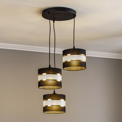 Lampada a sospensione Helen rotonda nero-oro 3 luci