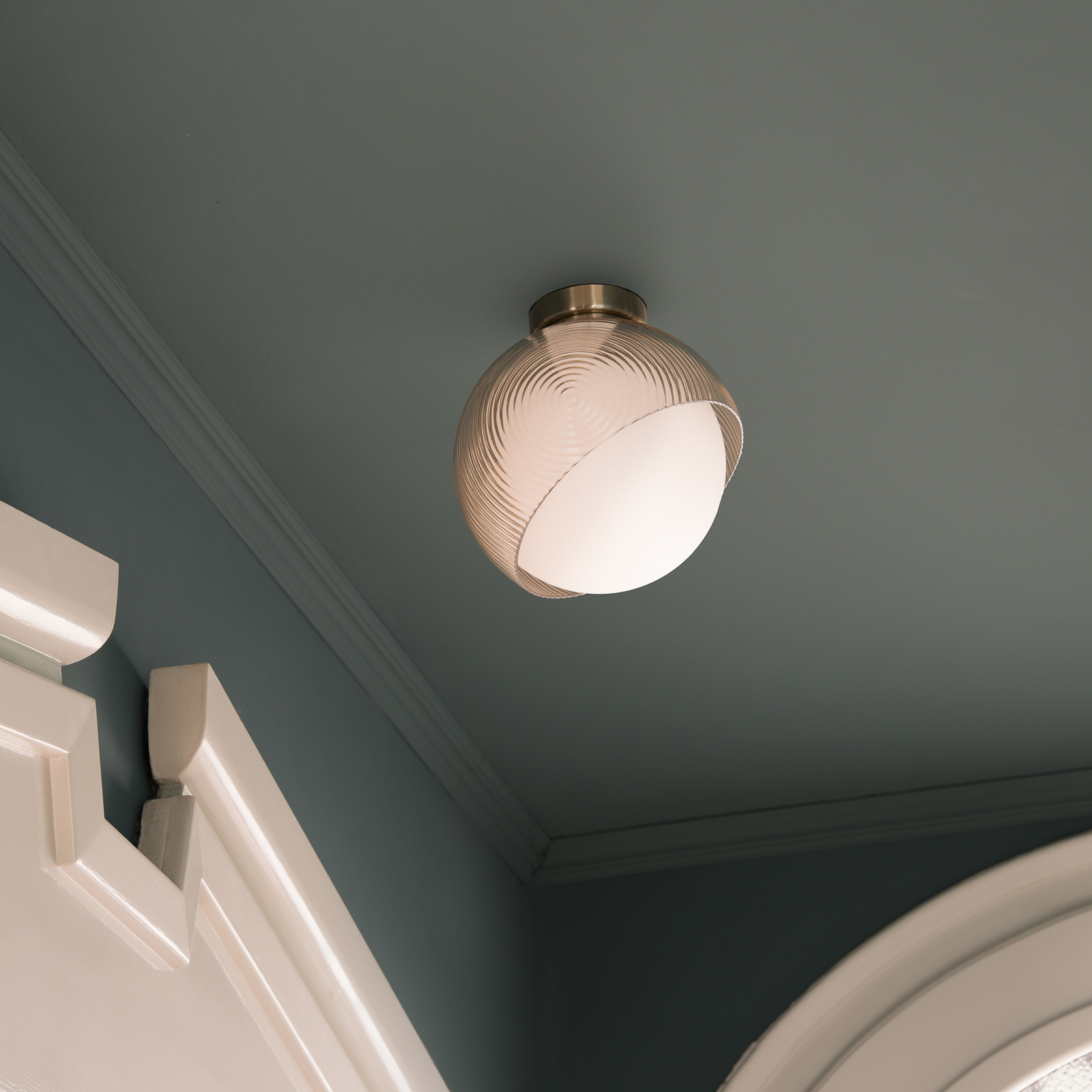 Φωτιστικό οροφής IDEAL LUX Bloom, Ø 22 εκ., ορείχαλκος, μέταλλο/γυαλί