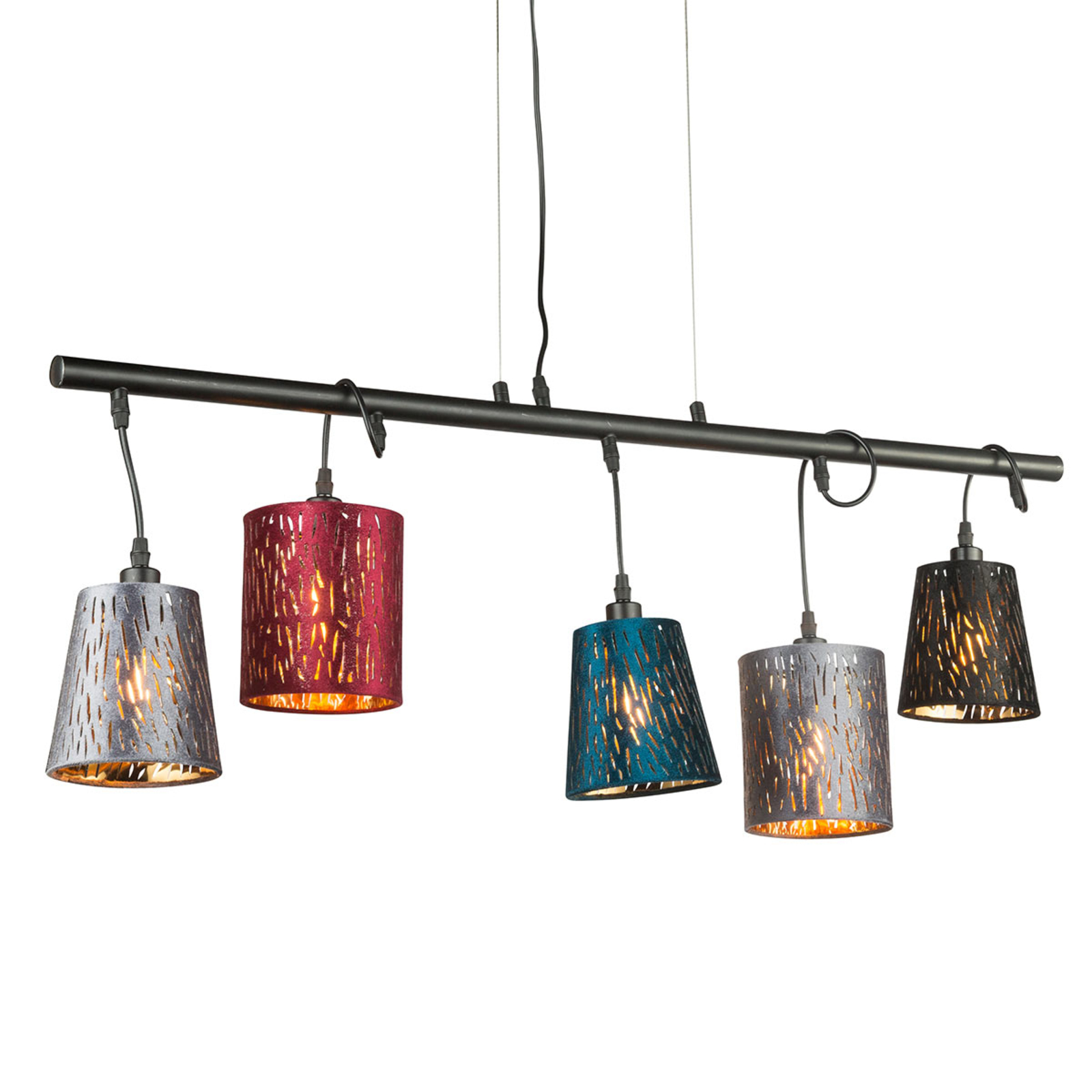 Globo Ticon hanging lamp 5-bulb adjustable lampshades, for Living / Dining Room, metal, velvet, E14, 25 W, energy efficiency: A++, L: 100 cm, W: 13 cm