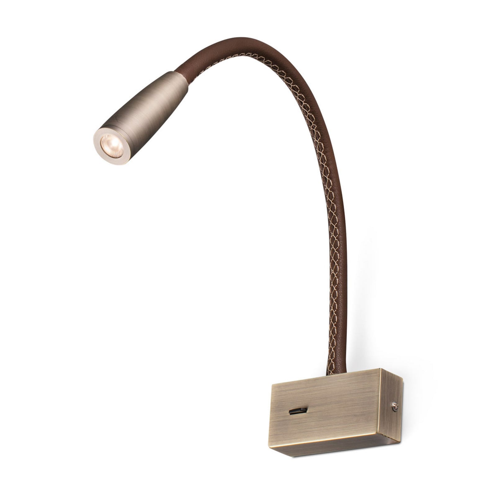 Lampe de lecture murale LED Lead, marron, en métal avec des détails en cuir FARO BARCELONA - Chambre à coucher - Moderne - À ampoule unique