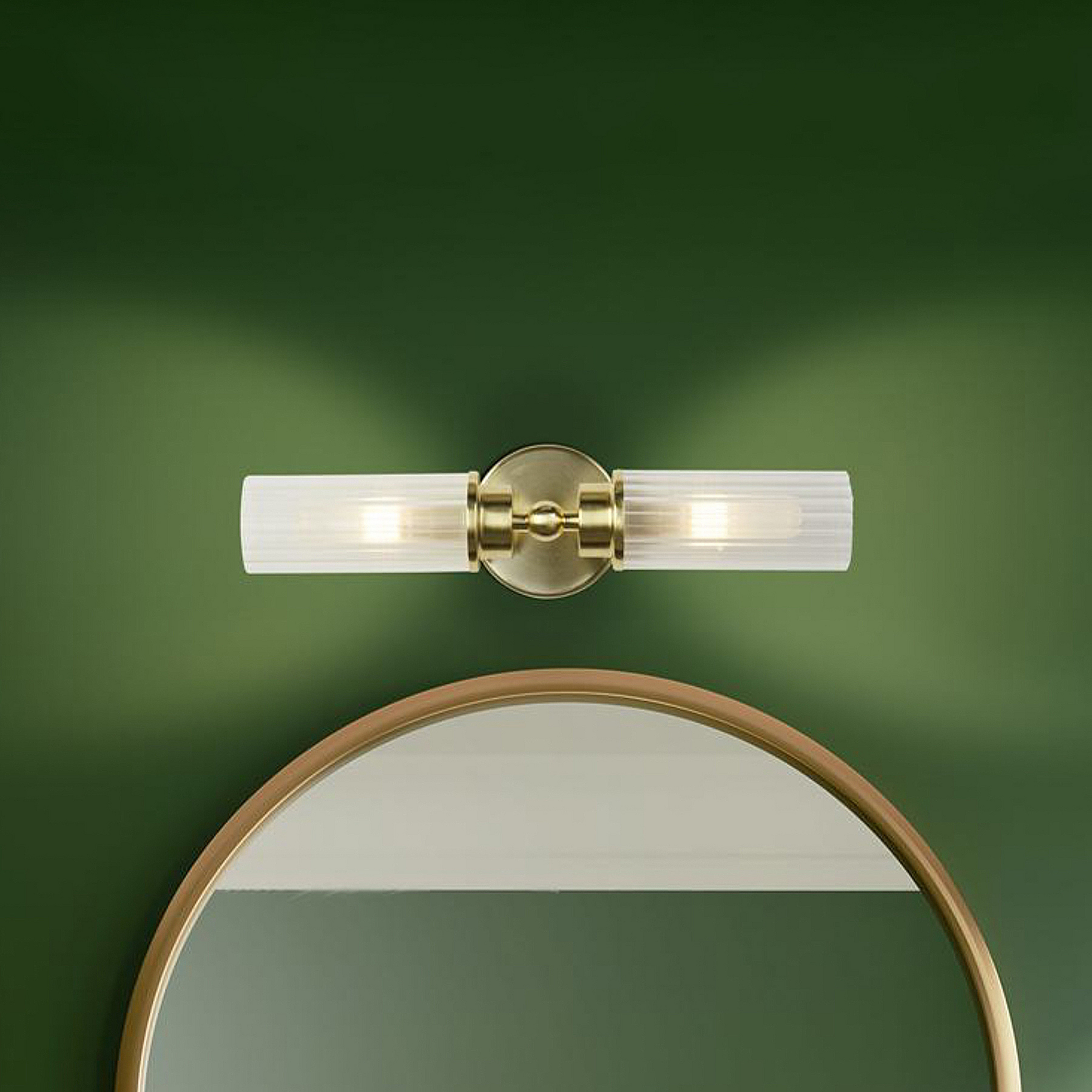 Applique Imperial, ottone, a 2 luci, acciaio, vetro, IP44