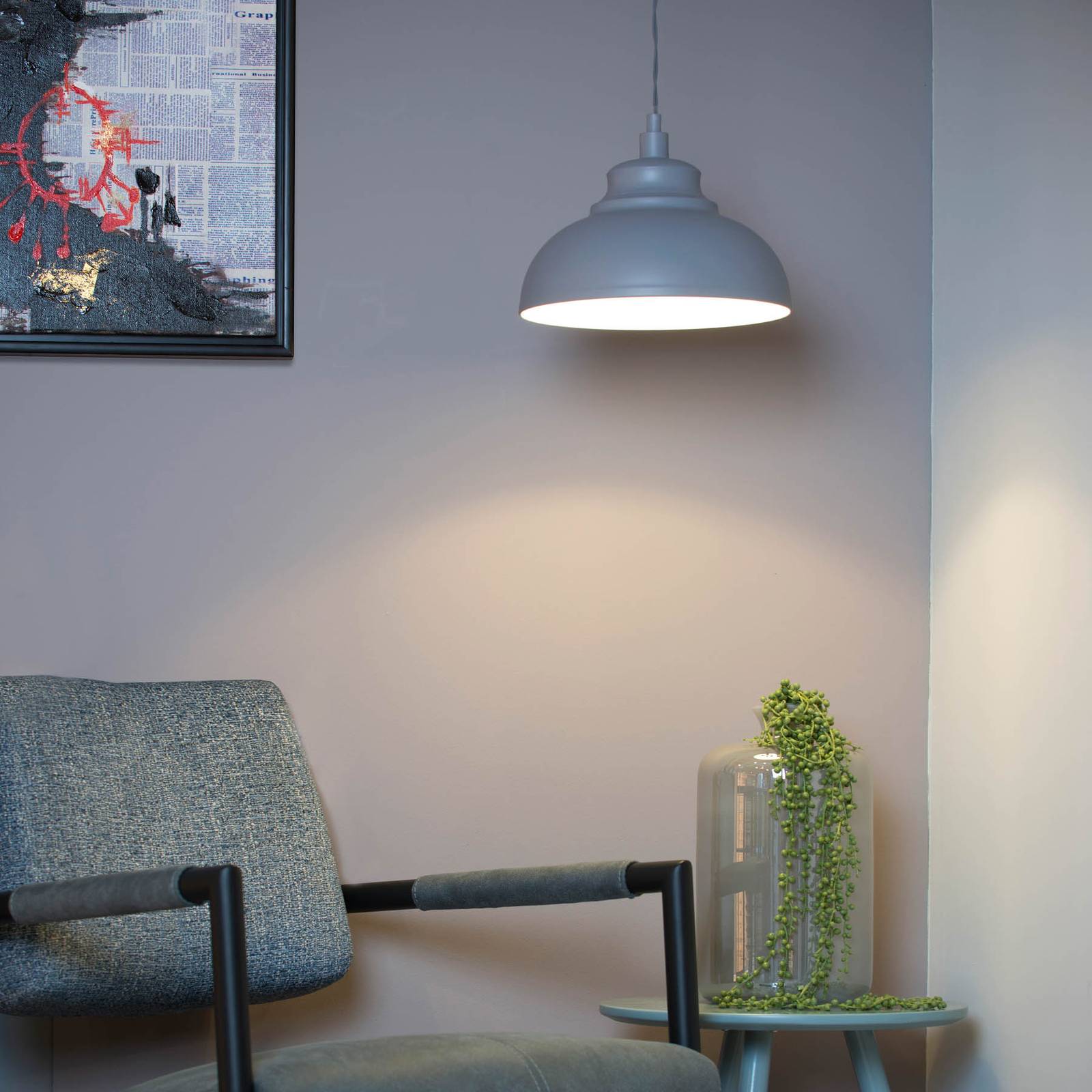 Metallpendellampa Isla i grått