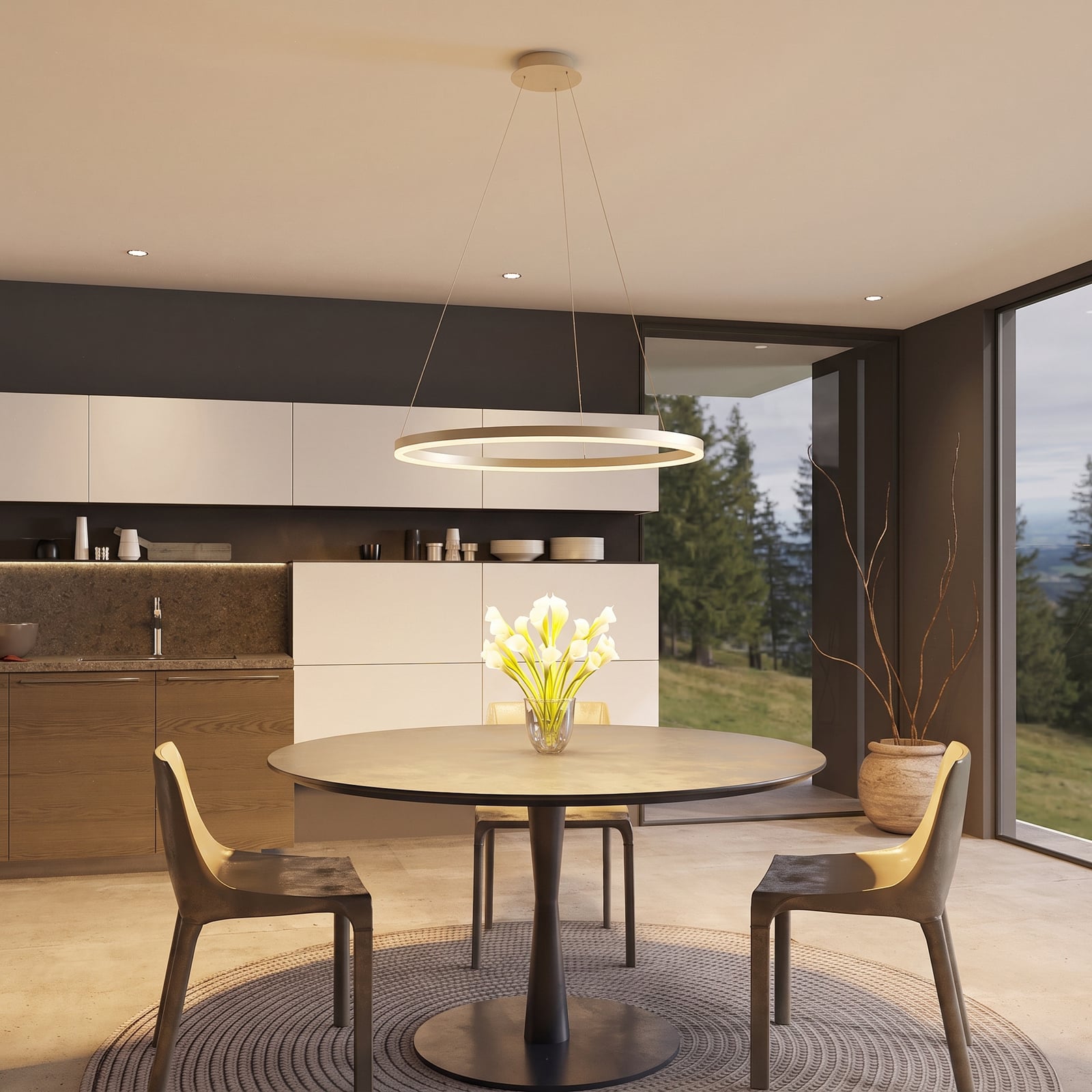 Arcchio LED-Hängeleuchte Albiona, beige, 1 Ring, Ø 80 cm