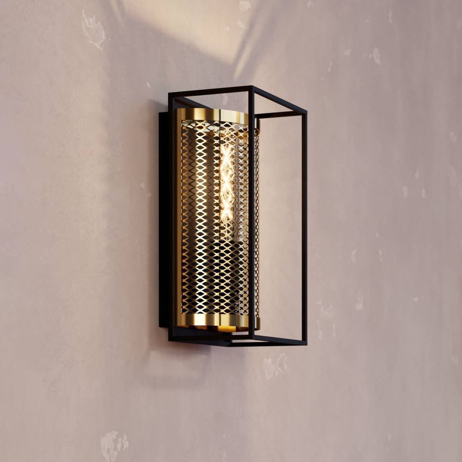 Nohales wall light, height 32 cm, black/brass-coloured