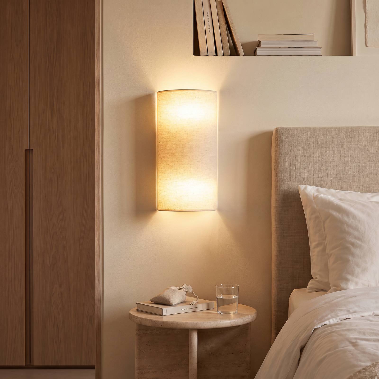 Duolla Wandlamp Nature, crème, hoogte 40 cm, textiel, omhoog/omlaag