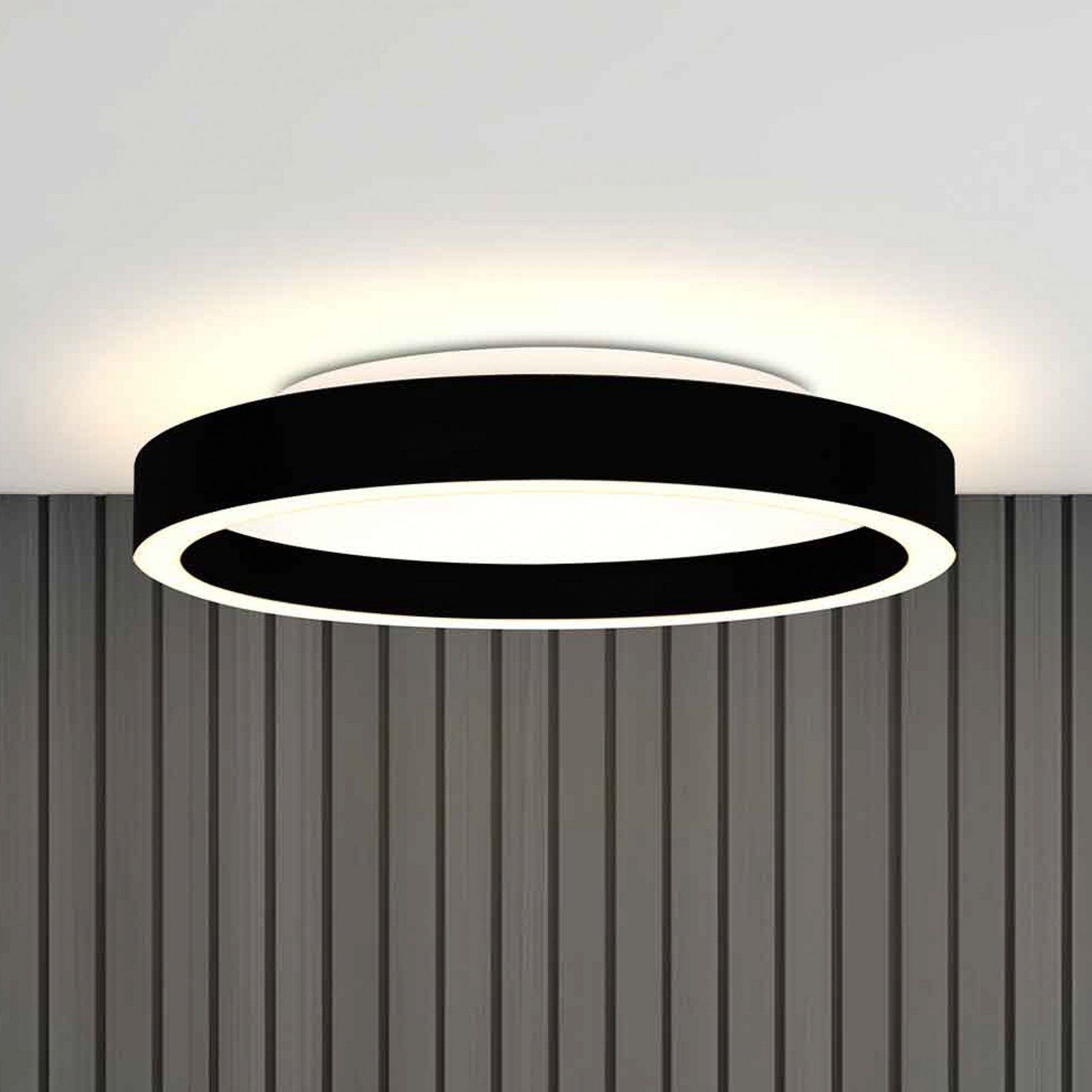 LED-taklampe Ringlux, svart, Ø 30 cm, metall, 2700 K