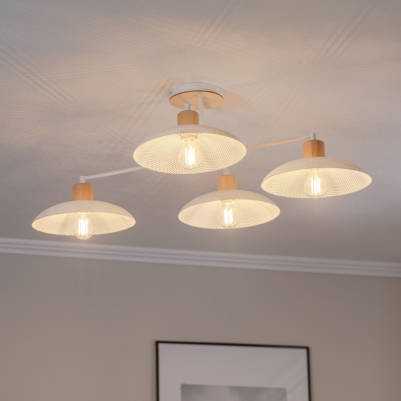 EMIBIG LIGHTING Plafonieră Kobe 4 becuri oțel lemn alb - Camera de zi / sufragerie - alb lemn deschis - Metal