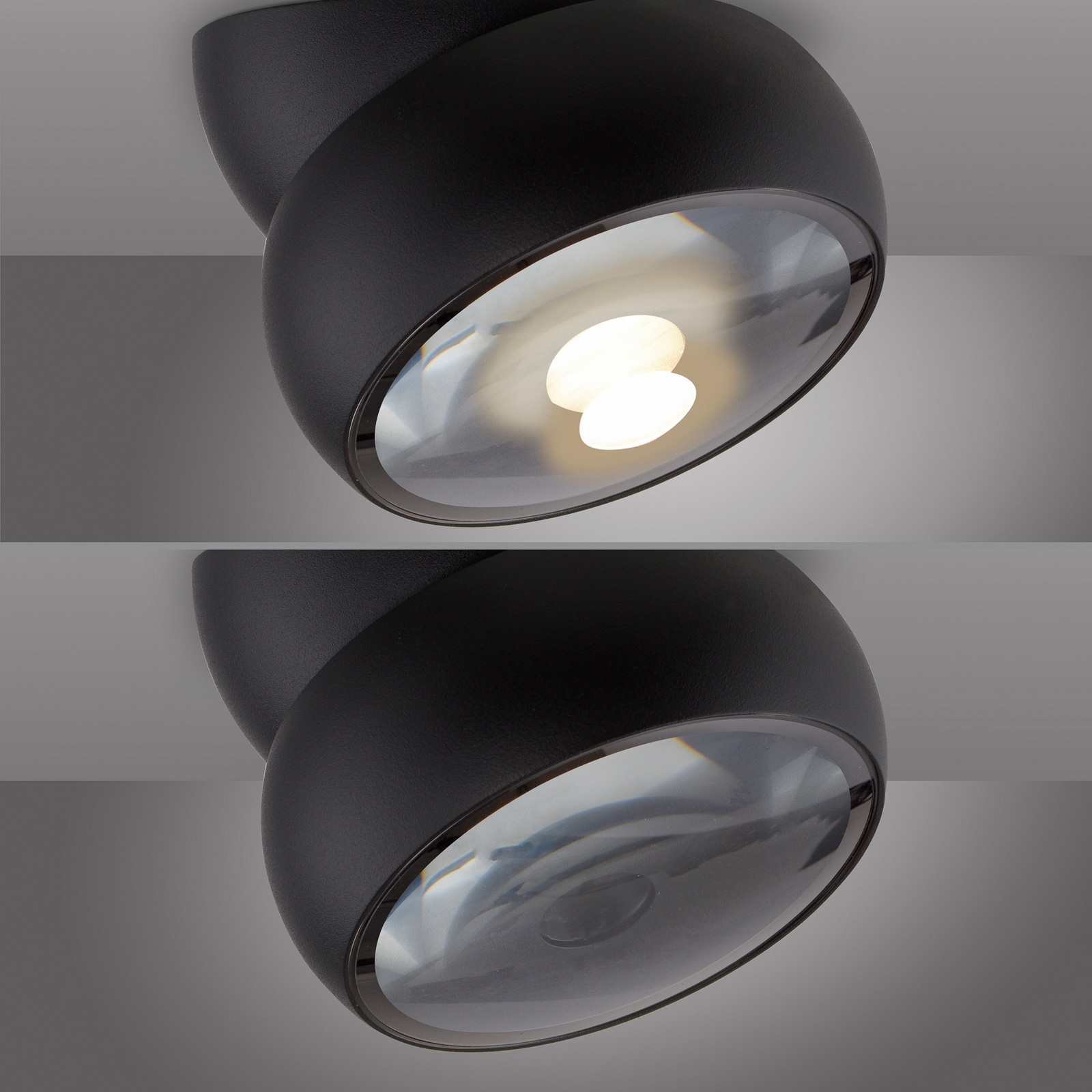 PURE LED тавански спот Move, черен, Ø 12 cm, метал/стъкло