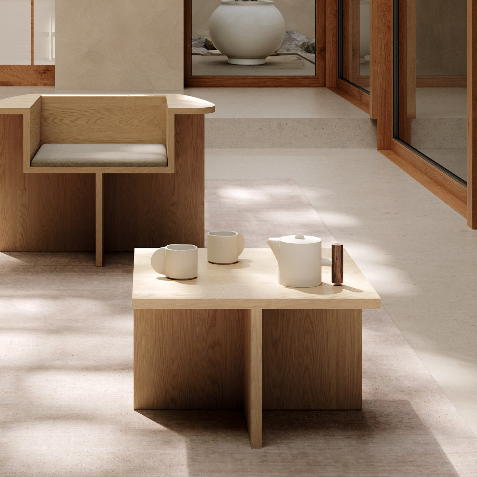 Dzbanek do herbaty Native, wysokość 11 cm, kamień/drewno, biały – 101 Copenhagen