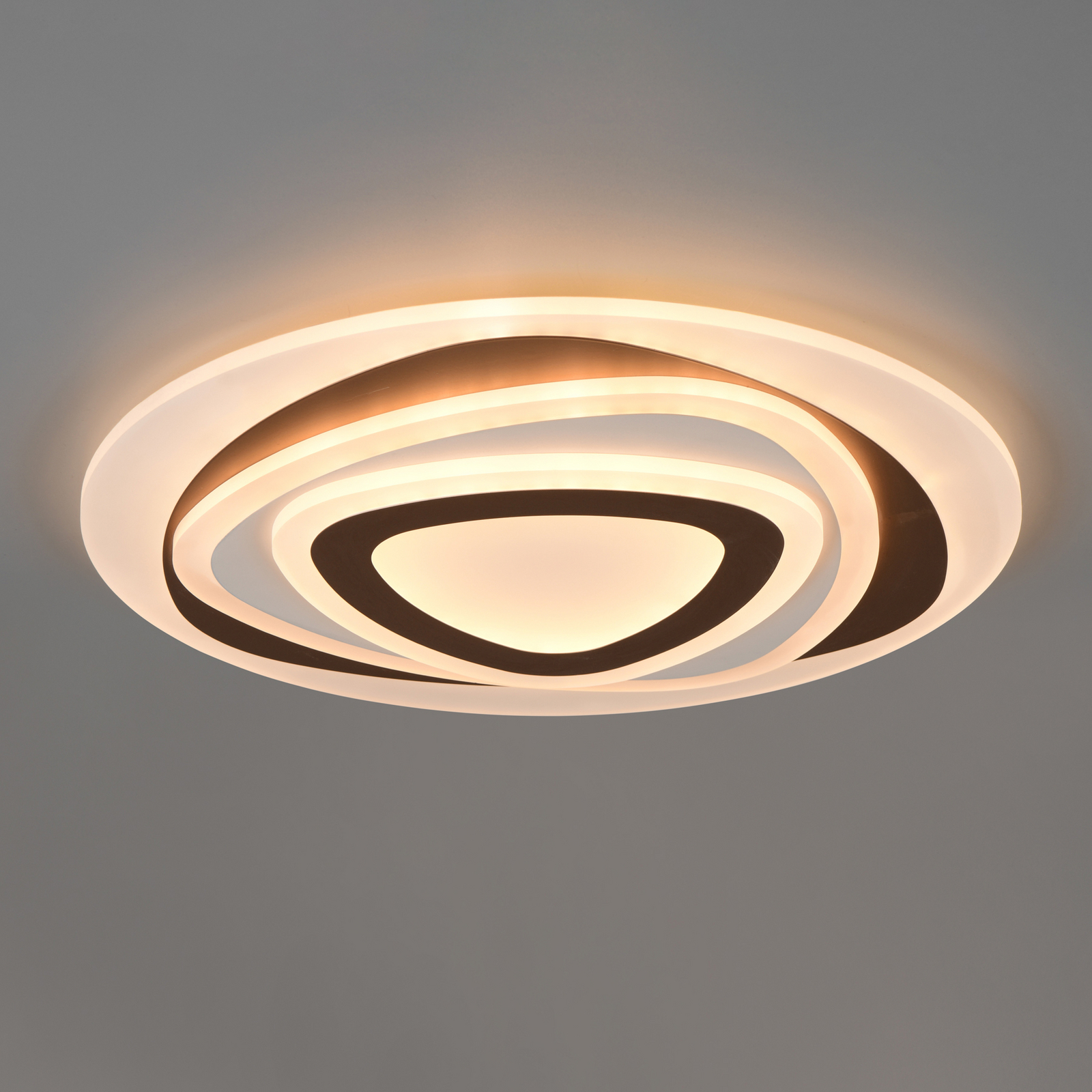 Plafoniera LED Zilo, bianco/caffè, metallo, telecomando Plafoniera LED Zilo, bianco/caffè, metallo, telecomando