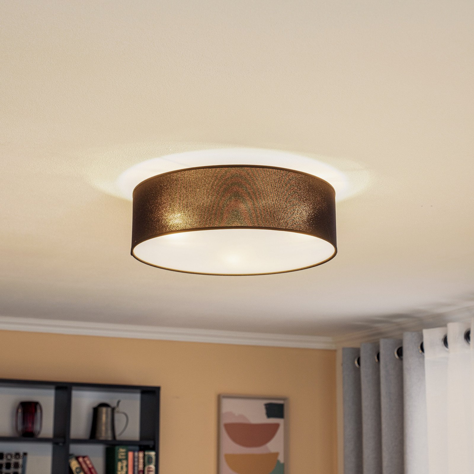 Euluna Copertă rulou nuanță de material negru Ø 40 cm - Camera de zi / sufragerie - modern - Țesătură / Textil