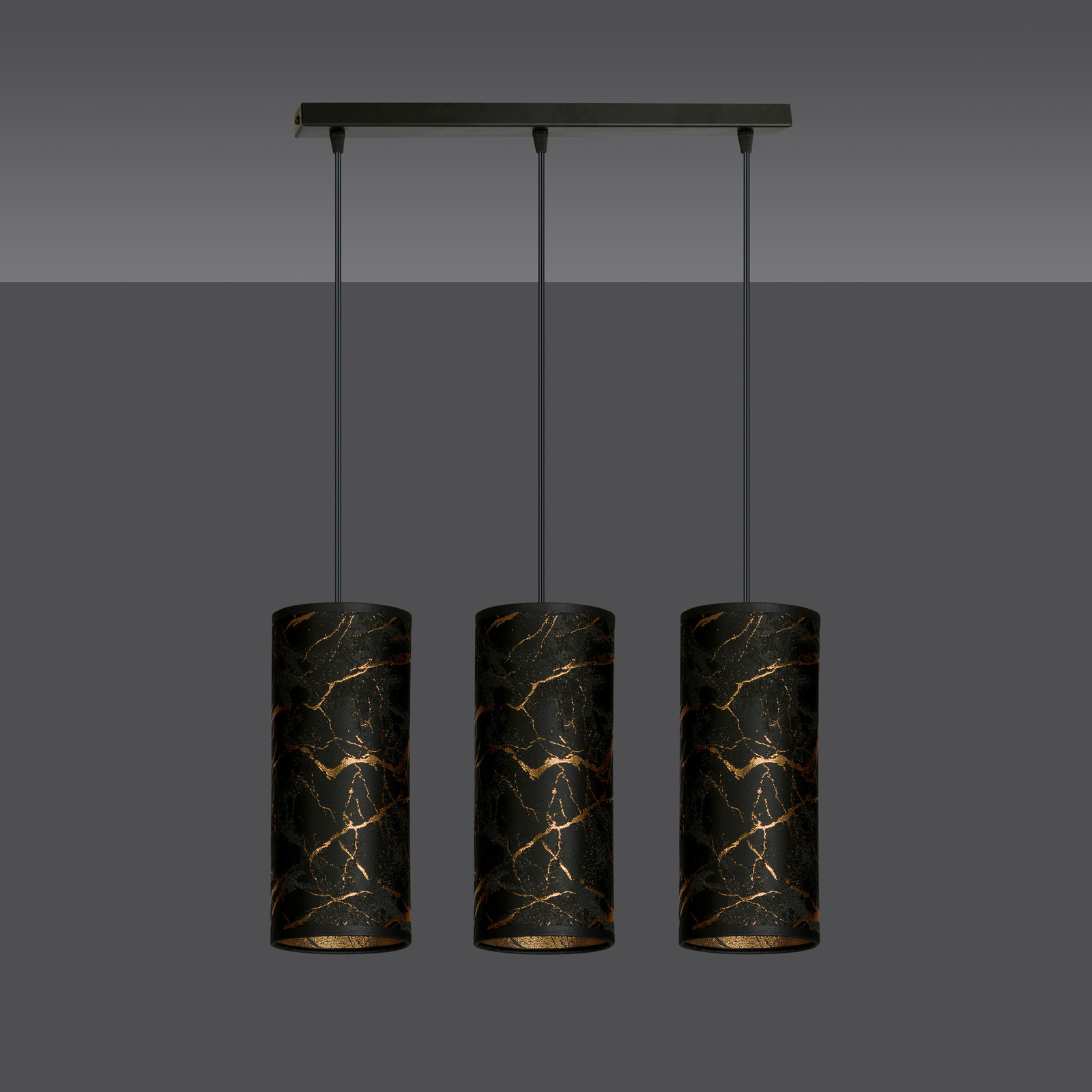 Hanglamp Joni 3-lamps lang zwart-gemarmerd