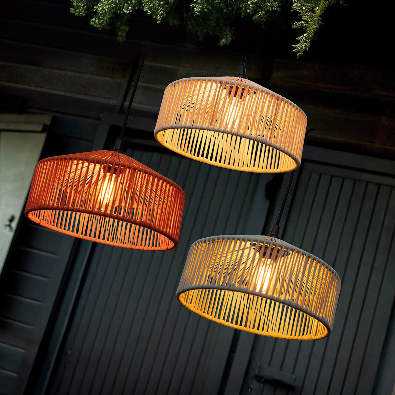 Newgarden pendellampe Calabardina, hvit, tau, Ø30cm, IP44
