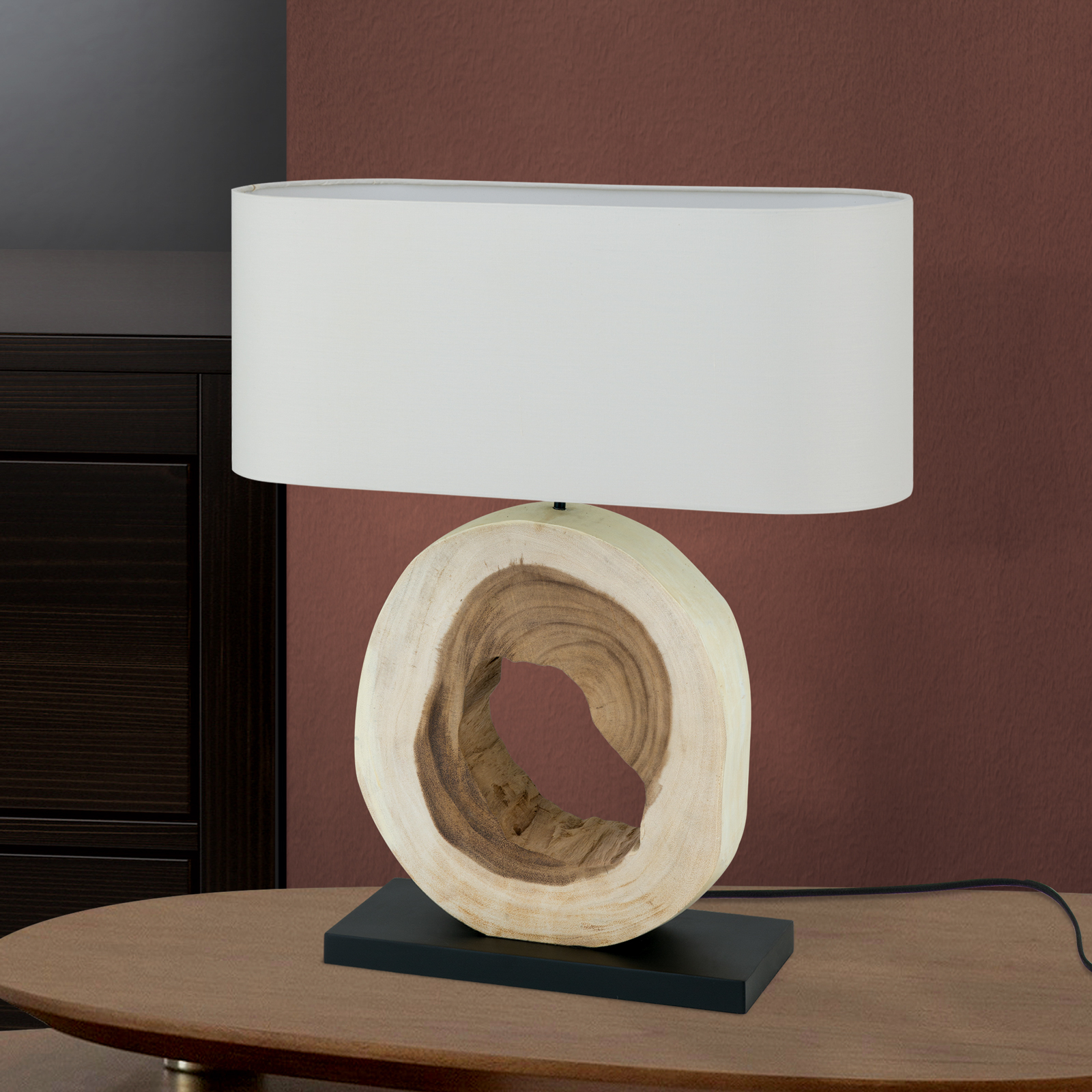 Lámpara de mesa Nathan, base de madera decorativa
