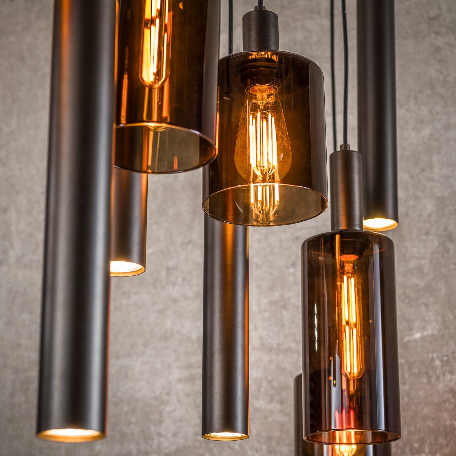 Pendelleuchte Sepiora, braun, Glas, 9-flammig, E27/GU10