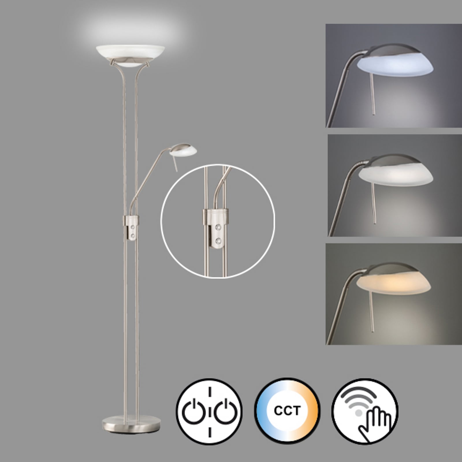 Pool LED-gulvlampe med lesearm, CCT-funksjon Pool LED-gulvlampe med lesearm, CCT-funksjon