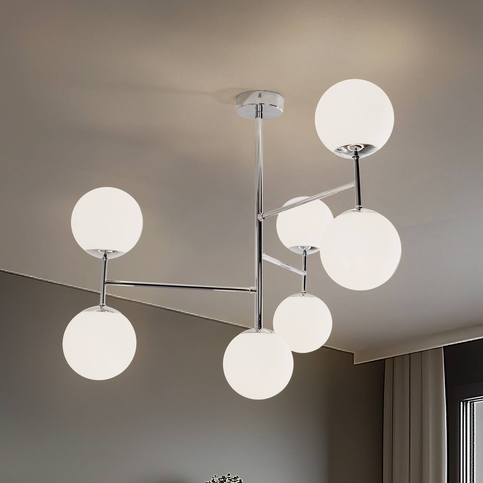 Deckenlampe Korek, chrom/weiß, Glas, 75 cm, 7-flg., E14 günstig online kaufen