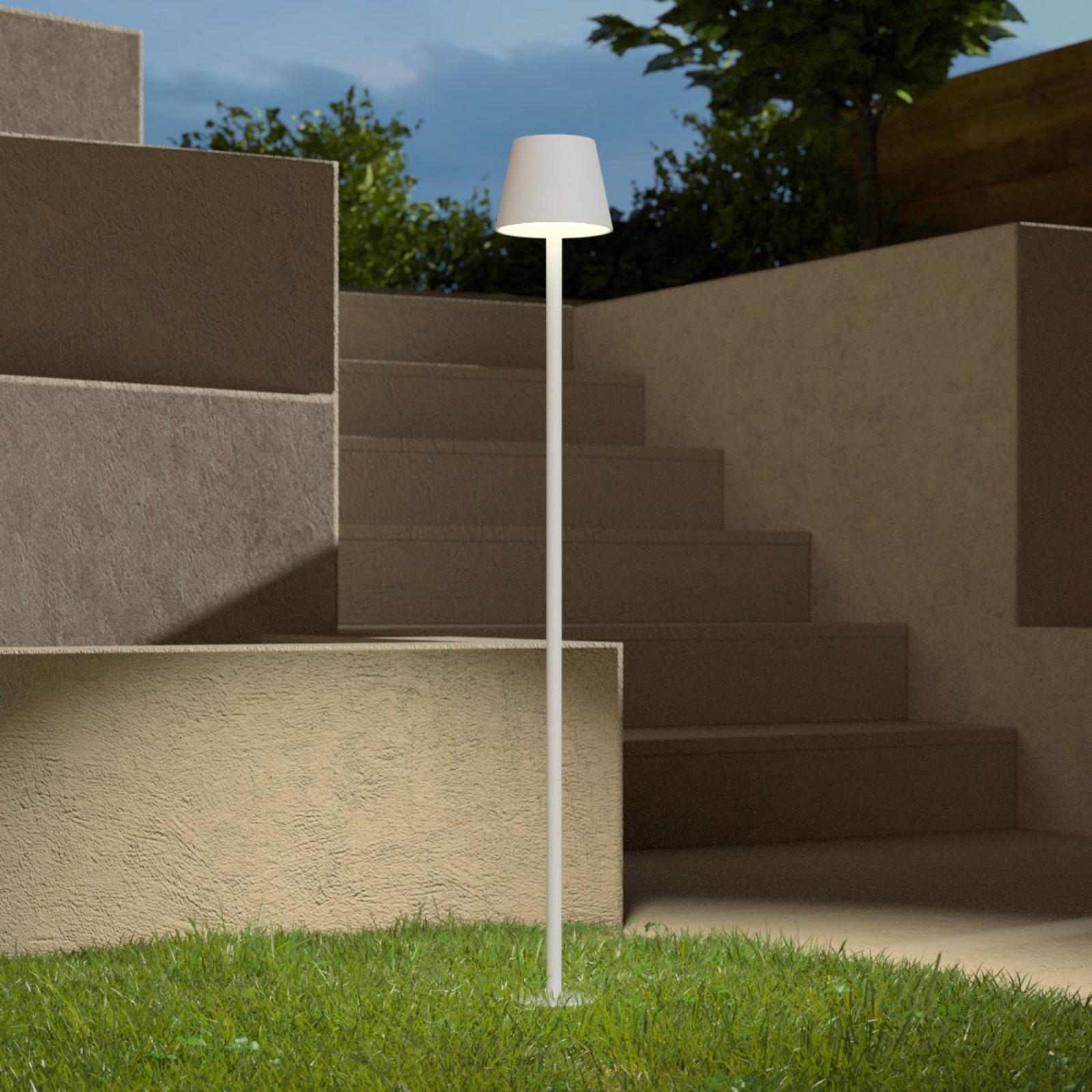 Ailati Poldina LED ground spike light battery white 110cm, for Living / Dining Room, metal, plastic, 2.2 W, energy efficiency: A+, H: 110 cm