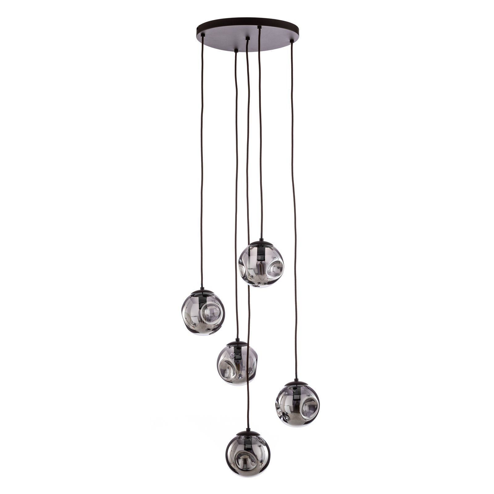 Lindby Valentina pendant light, glass, smoky grey, round, 5-bulb.