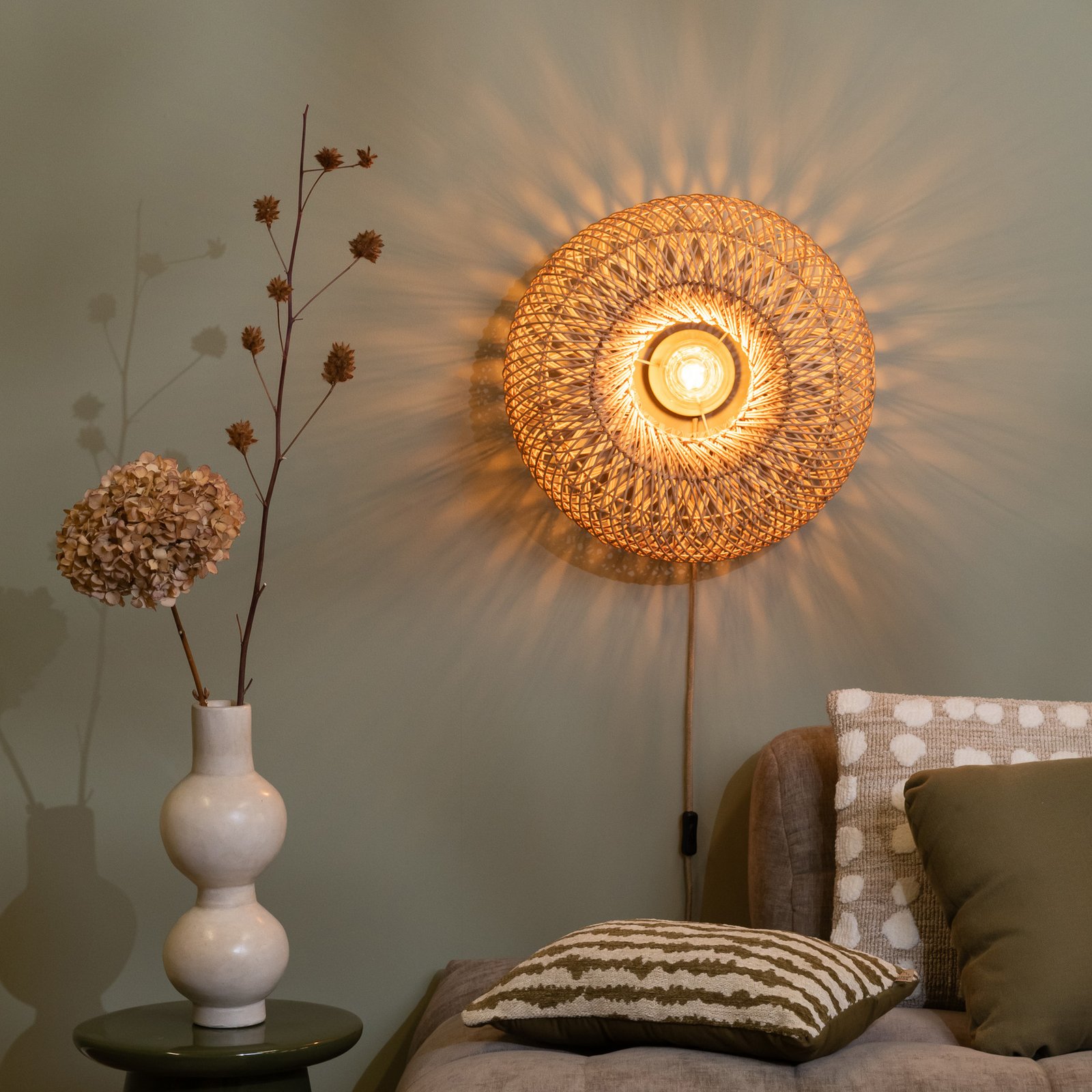 GOOD & MOJO Wandlampe Arizona, natur, Ø 50 cm Bambus Stecker